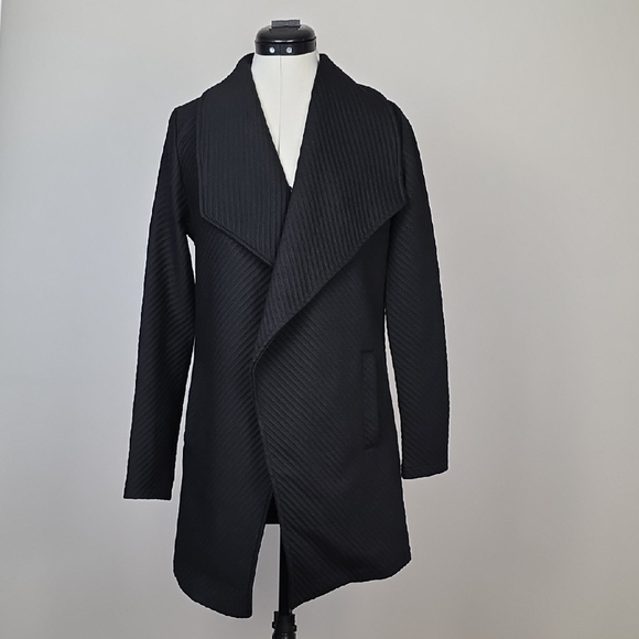 BB Dakota Black Draped Open Front Coat Jacket XS - Picture 2 of 8